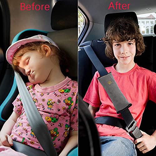 2 Piezas Almohadilla Cinturon Seguridad para Niños,28cm*12cm Cinturón de Seguridad para Niños Coche,Almohada para Niños,para Bebés,Cinturón de Seguridad,Coche(Rosa + Gris)