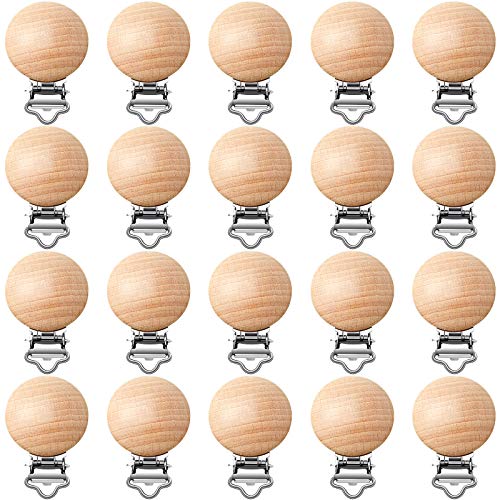 20 Piezas Clips de Chupetes de Madera Haya Natural Pinzas de Chupetes Juguetes Encantos para Dentición Bebé