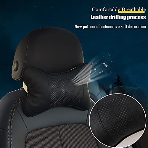 2pcs Reposacabezas Coche, Reposacabezas Coche Cojin Con Memoria, Viaje Almohada para el Cuello, Cojín de Piel para reposacabezas de Coche PU, Ajustable Reposa cabezas, Almohada Cervical (marrón)