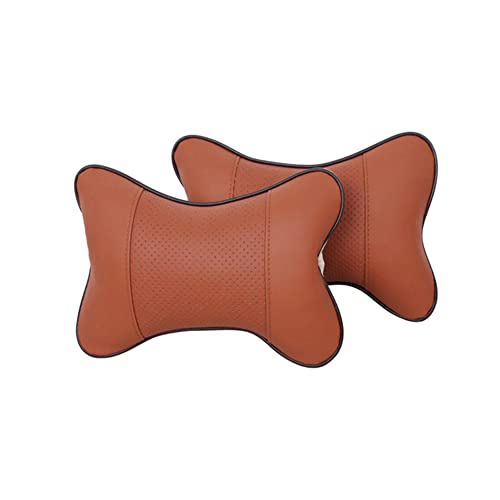 2pcs Reposacabezas Coche, Reposacabezas Coche Cojin Con Memoria, Viaje Almohada para el Cuello, Cojín de Piel para reposacabezas de Coche PU, Ajustable Reposa cabezas, Almohada Cervical (marrón)