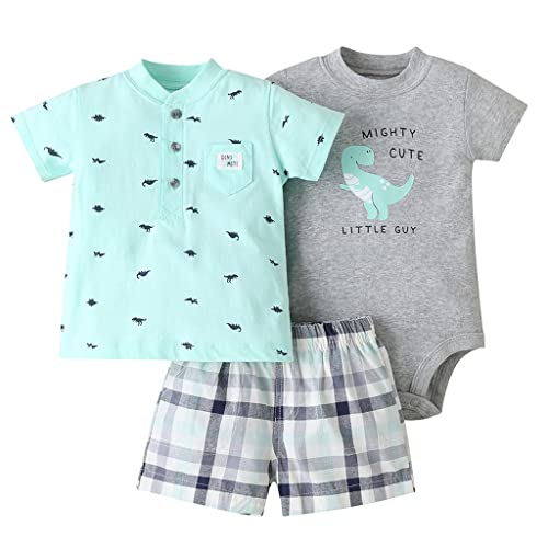 3 Paquetes Bebé Niños Pijama Atuendo Juegos de Ropa, NiñIto Camiseta + Pantalones Cortos + Body Conjunto de Ropa 12-18 Meses