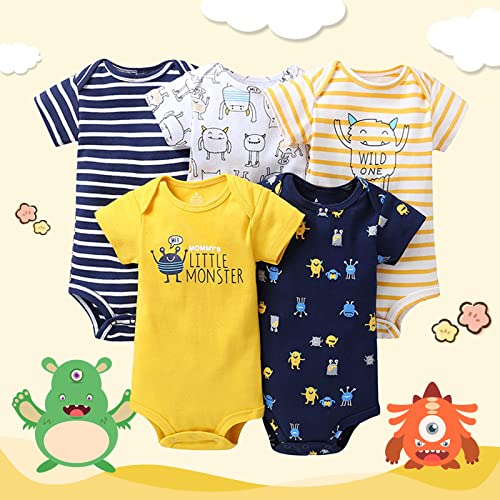 5 Piezas Bebé Body Mono de Manga Corta Mameluco Algodón Recién Nacido Pijama Bebés Juegos de Regalo, 12-18 Meses