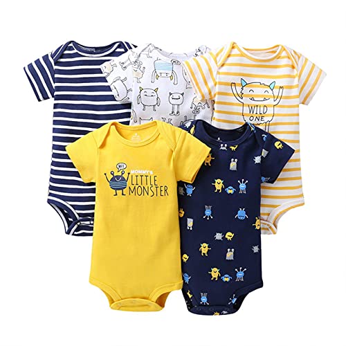 5 Piezas Bebé Body Mono de Manga Corta Mameluco Algodón Recién Nacido Pijama Bebés Juegos de Regalo, 12-18 Meses