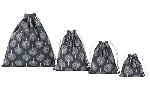 abaría - Set de 4 Bolsos Tela algodón Grande - Organizadores Bolsas con Cuerda - árbol Gris