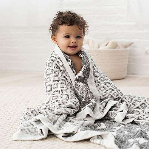 Aden + Anais – Manta de sueño, 100% Viscosa de bambú, Suave y cómoda, Apta para los recién Nacidos, para niñas y niños, Negro y Blanco, 120 x 120 cm