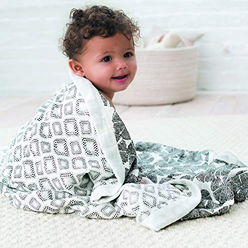 Aden + Anais – Manta de sueño, 100% Viscosa de bambú, Suave y cómoda, Apta para los recién Nacidos, para niñas y niños, Negro y Blanco, 120 x 120 cm