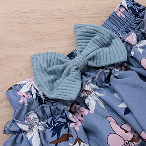 AIOIDI Conjunto de Ropa para Bebe Niña Recién Nacida Top Sin Mangas con Volantes Falda Floral de Verano Diadema Conjunto de 3 Piezas，Azul，3-6meses