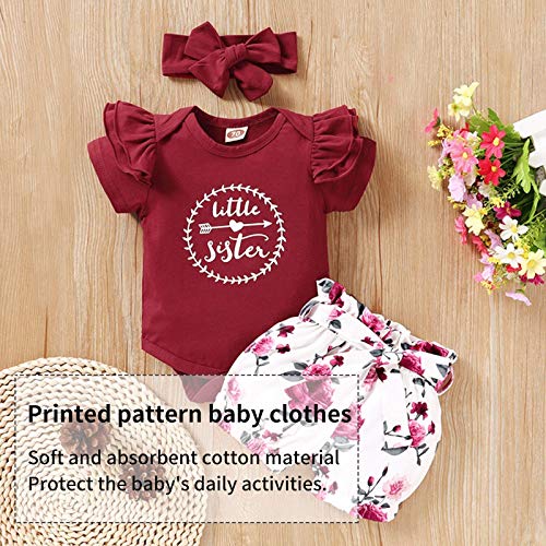 Aisprts Conjunto de Ropa de Bebé Niñas Recién Nacidas Cómodo Mameluco de Manga Larga+Cintura Elástica de Impresión Pantalones + Diadema para Niñas Infantiles Autunm Trajes de Invierno 3-24 Meses