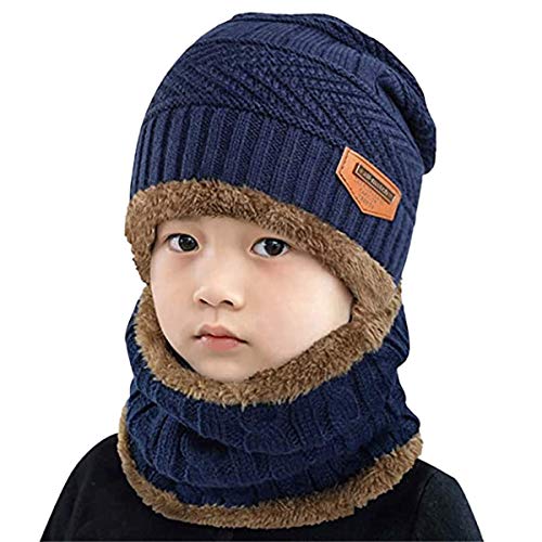 Aisprts Niños Invierno Gorro y Bufanda Gorro de Punto Cálido y Bufanda Circular con Forro de Lana para Niños Niñas