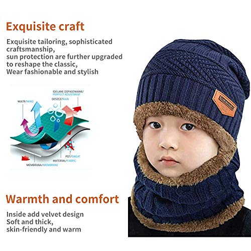 Aisprts Niños Invierno Gorro y Bufanda Gorro de Punto Cálido y Bufanda Circular con Forro de Lana para Niños Niñas