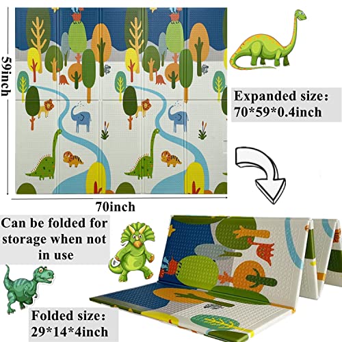 Alfombra de Juegos play mat playmat baby Reversible Colchoneta Infantil Plegable.Alfombra de Juegos de XPE, Colchoneta de Juegos Plegable, Alfombra de Doble Cara(dibujos animados de dinosaurios)