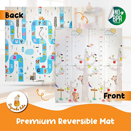 Alfombra Gateo Infantil Impermeable, Reversible y Plegable 160x180x1cm. Certificado CE. Esterilla Bebe Ideal para la habitación del niño o la niña. Gran Formato SUPERBE BEBE Regalo Bebe