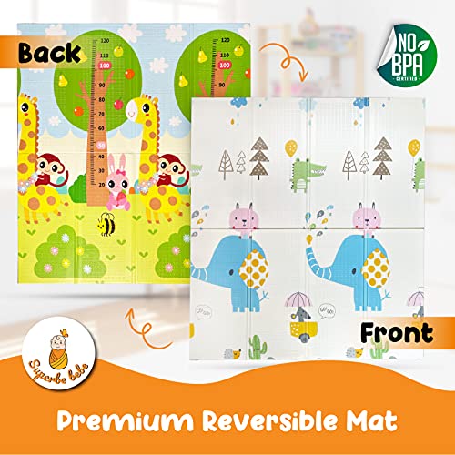 Alfombra Gateo Infantil Impermeable, Reversible y Plegable 160x180x1cm. Certificado CE. Esterilla Bebe Ideal para la habitación del niño o la niña. Gran Formato SUPERBE BEBE Regalo Bebe