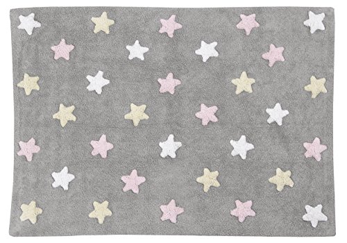 Alfombra Lavable Lorena Canals con diseño de Estrellas Tricolor (Gris/Rosa)