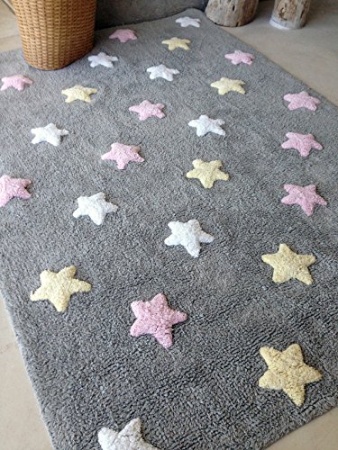 Alfombra Lavable Lorena Canals con diseño de Estrellas Tricolor (Gris/Rosa)