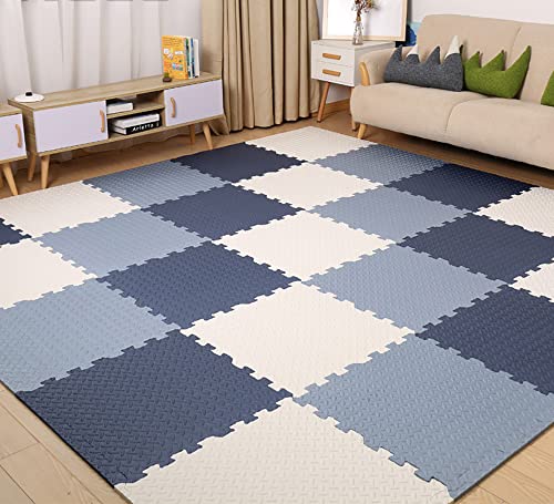 Alfombra Puzzle para Niños Bebe Azulejos Enclavamiento Infantil Suelo de Goma EVA Suave Rosado Gris Azul Esteras de 12 * 12 * 0.5 Pulgada