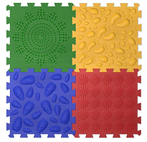 alldoro Feel it! 67008 - Juego de 4 Alfombrillas Puzzle en 4 Colores, ortopédicas para niños con Estructura, Superficie 3D, Alfombrilla sensorial, para niños a Partir de 12 Meses, Multicolor