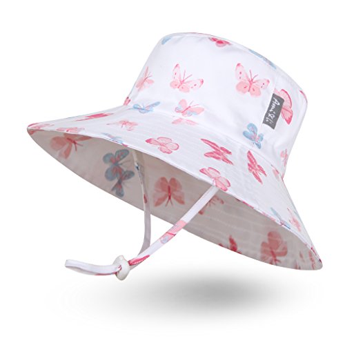 Ami & Li tots Niña Sombrero de Sol Bob Ajustable para Bebé Niña Niño Infantil Niños Pequeños Sombrero Protección Solar UPF 50 Unisexo-L:Mariposas Pastel