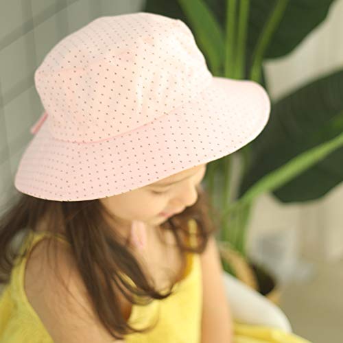 Ami & Li tots Niña Sombrero de Sol Bob Ajustable para Bebé Niña Niño Infantil Niños Pequeños Sombrero Protección Solar UPF 50 Unisexo-S:Lunares Rosa