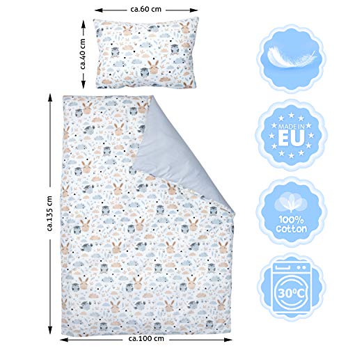 Amilian Ropa de cama infantil de 2 piezas, 100% algodón, ropa de cama para bebé, funda nórdica de 100 x 135 cm, funda de almohada de 40 x 60 cm, con cierre de hotel, calvero gris