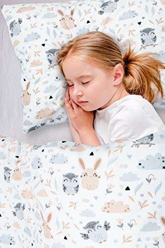 Amilian Ropa de cama infantil de 2 piezas, 100% algodón, ropa de cama para bebé, funda nórdica de 100 x 135 cm, funda de almohada de 40 x 60 cm, con cierre de hotel, calvero gris