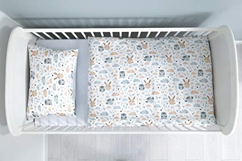 Amilian Ropa de cama infantil de 2 piezas, 100% algodón, ropa de cama para bebé, funda nórdica de 100 x 135 cm, funda de almohada de 40 x 60 cm, con cierre de hotel, calvero gris