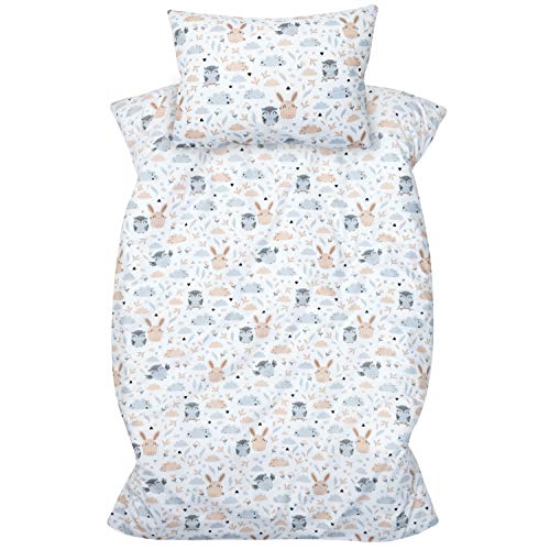 Amilian Ropa de cama infantil de 2 piezas, 100% algodón, ropa de cama para bebé, funda nórdica de 100 x 135 cm, funda de almohada de 40 x 60 cm, con cierre de hotel, calvero gris