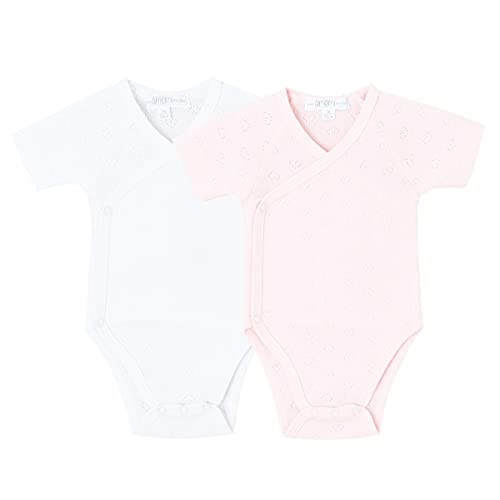 AMOMI Body Bebé Niño Niña Ropa Bebe Body Cruzado Primera Puesta Canastilla Para Recién Nacido Pack de 2 Pcs Colores Lisos para personalizar 0-3 Meses 100% Algodón (Rosa-blanco, 0 Mes)