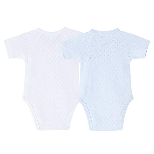 AMOMI Body Bebé Niño Niña Ropa Bebe Body Cruzado Primera Puesta Canastilla Para Recién Nacido Pack de 2 Pcs Colores Lisos para personalizar 0-3 Meses 100% Algodón (Azul-blanco, BBV72030-3 Meses)