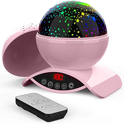 Amouhom Lámpara Proyector Estrellas, Lámpara de Nocturna, Lámpara Proyector Infantil, 360° Rotación Lampara con Temporizador led Pantalla y Control Remoto, 8 Modos, Perfecto Regalo Para Bebés