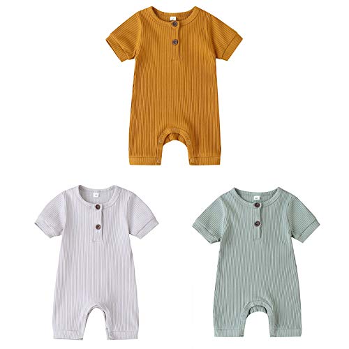 amropi Bebé Niñas Mono Pack de 3 Peleles Niños Pijama Mameluco de Manga Corta 12-18 Meses,Amarillo/Blanco/Azul