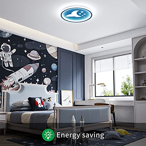 ANTEN Moonpie I 24W Plafon LED Techo Infantil Habitación niño I Lampara Con Mando A Distancia I Azul I Plano de 4,5 cm I Ø 30cm I Regulable y Temperatura De Color Continuamente Regulable 3000-6500K