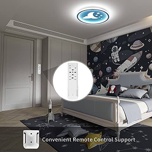 ANTEN Moonpie I 24W Plafon LED Techo Infantil Habitación niño I Lampara Con Mando A Distancia I Azul I Plano de 4,5 cm I Ø 30cm I Regulable y Temperatura De Color Continuamente Regulable 3000-6500K