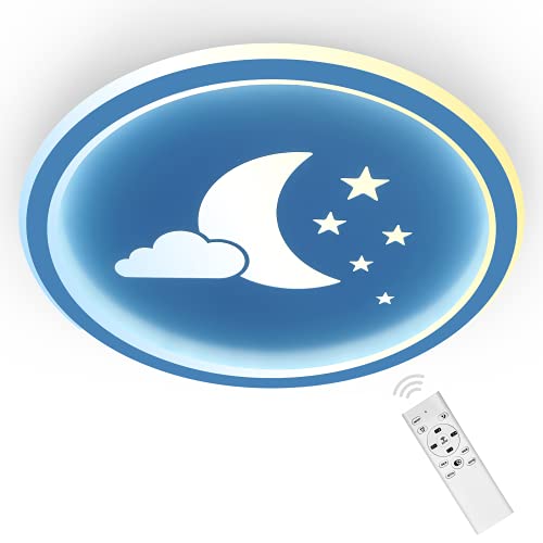 ANTEN Moonpie I 24W Plafon LED Techo Infantil Habitación niño I Lampara Con Mando A Distancia I Azul I Plano de 4,5 cm I Ø 30cm I Regulable y Temperatura De Color Continuamente Regulable 3000-6500K