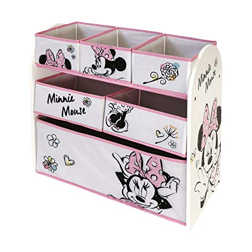 ARDITEX WD13677 Organizador de Madera (62x30x60cm) con 6 cestos Textiles de Almacenamiento de Disney-Minnie