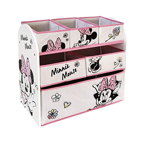 ARDITEX WD13677 Organizador de Madera (62x30x60cm) con 6 cestos Textiles de Almacenamiento de Disney-Minnie