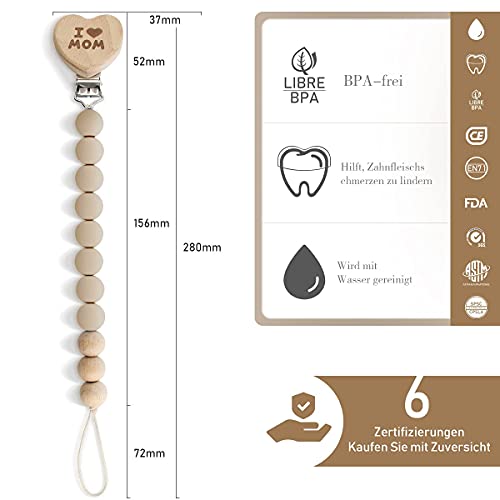 ARTESTAR Cadena Para Chupete Bebe Chupetero Madera, Silicona Chupetes Personalizados NiñA Chico, Material Chupeteros Silicona Madera Sujeta Chupete Mordedor (Beige)