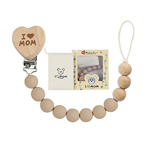 ARTESTAR Cadena Para Chupete Bebe Chupetero Madera, Silicona Chupetes Personalizados NiñA Chico, Material Chupeteros Silicona Madera Sujeta Chupete Mordedor (Beige)