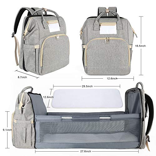 ASHARE Mochila para pañales con cambiador de maternidad, mochila de viaje con correa para cochecito, color gris