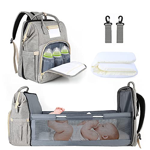 ASHARE Mochila para pañales con cambiador de maternidad, mochila de viaje con correa para cochecito, color gris