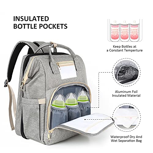 ASHARE Mochila para pañales con cambiador de maternidad, mochila de viaje con correa para cochecito, color gris