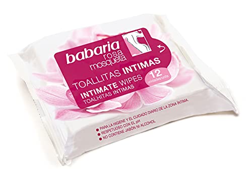 Babaria – Toallitas Íntimas Rosa Mosqueta – 12 Uds, Blanco, Floral