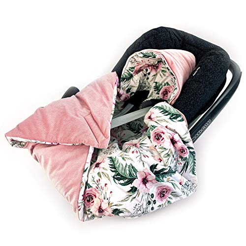 BABEES© Manta acolchada de invierno con relleno para portabebés y asiento de coche, universal, por ejemplo, Maxi-Cosi Römer Cybex, con cierre de velcro para cochecito, portabebés y cuna