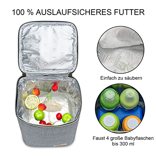 BABEYER Bolsa isotérmica para leche materna, con bolsa de hielo para 4 botellas de hasta 270 ml, perfecta para el cuidado de día, viajes, madres lactantes., gris