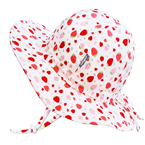 Baby Girl Cotton Sun Hat 50 UPF, Adjustable Good Fit, Stay-on Tie (S: 0-6m, Strawberry)