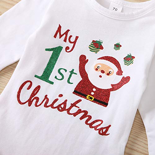 Baby Girl My First Christmas Conjunto de Ropa Rompers + Bow Shorts 4PC Trajes navideños para recién Nacidos