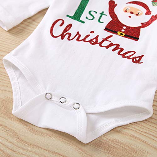 Baby Girl My First Christmas Conjunto de Ropa Rompers + Bow Shorts 4PC Trajes navideños para recién Nacidos