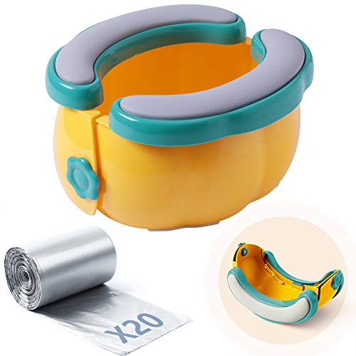 Baby Travel Potty - Asiento de Inodoro Portátil con cojín de PU Cubierta para Bebés Niños Pequeños Viajes al Exterior o Entrenamiento para ir al Baño con Bolsa de Almacenamiento 20 Bolsas de Plástico