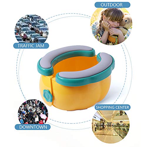 Baby Travel Potty - Asiento de Inodoro Portátil con cojín de PU Cubierta para Bebés Niños Pequeños Viajes al Exterior o Entrenamiento para ir al Baño con Bolsa de Almacenamiento 20 Bolsas de Plástico