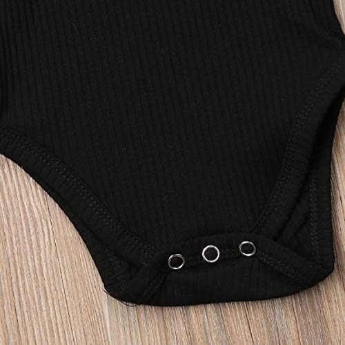 Baby Unisex Romper Body Bebé Recién Nacido Mameluco de Manga Larga para Niño Niña Pequeños 0-2 Años Mono de Algodón de Color Sólido Ropa de Una Pieza con Volantes y Botones (Negro, 18-24 Meses)